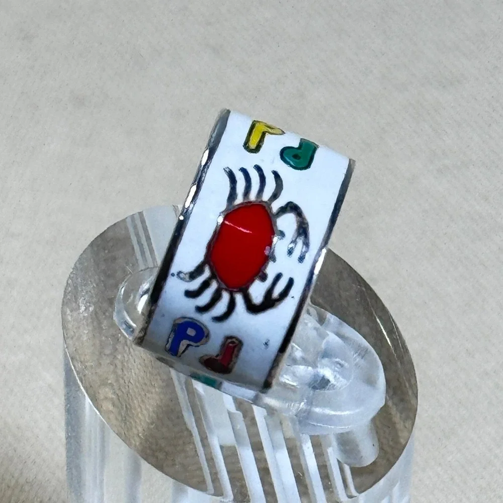 Sterling‎ Silver 925 Enamel Crab Tribal Folk Art Design Ring Thailand Size 4.25